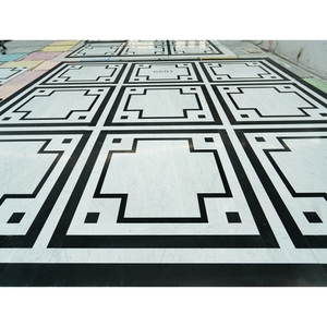 Mosaïque en marbre noir et blanc SH STONE, découpe de précision, motif de <span class=keywords><strong>parquet</strong></span>, médaillon, carrelage de sol pour salon de villa - Product Image 1