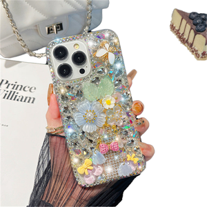 Custodia per telefono in TPU di lusso con glitter <span class=keywords><strong>a</strong></span> forma di farfalla e peonia, con strass, per iPhone 16 15 14 13 12 Pro Max, per donne e ragazze - Product Image 1