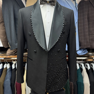 Elegante abito da sposa da uomo 2 pezzi Slim Fit Slim Jacquard scialle bavero smoking per lo sposo e le occasioni formali - Product Image 4