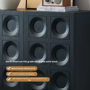 <strong>Mo</strong> Yu/Vinyl High Cabinet Modern French Retro Style Solid Wood Storage Sideboard Black Wall-Mounted for Living Room <strong>Furniture</strong> - Product Image 3