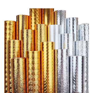 Kertas dinding berperekat pola daun perak, lapisan Foil aluminium PVC tahan air minyak untuk dekorasi furnitur dapur gratis sampel - Product Image 5