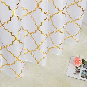 Cortinas de Tul con Estampado Metálico Dorado <span class=keywords><strong>Blanco</strong></span> de Lujo para Ventanas, Cortinas Transparentes con Diseño de Estampado Dorado para Dormitorio <span class=keywords><strong>y</strong></span> Sala de Estar - Product Image 4