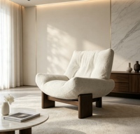 Fauteuil de loisirs Nordic Boucle avec pieds en bois massif, canapé individuel rembourré, chaise d'appoint pour salon