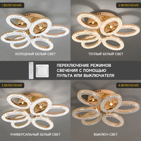 Lustre LED moderne nordique en forme de fleur avec télécommande, variateur d'intensité, pour salon, 60W, en acrylique