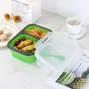 Maaltijd Prep Keuken Kid Salade Fruit Opslag Container Lekvrij Voedsel Veilig Siliconen Bento Box Met Luchtdicht Deksel