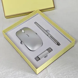Vendita calda 3-in-1 Set regalo Business penna + chiavetta USB + Mouse Wireless con Logo personalizzato confezione regalo per natale