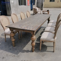 Table de salle à manger d'extérieur en bois massif de style farmhouse antique avec pieds amovibles