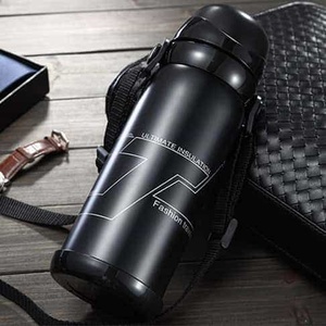 Outdoor Double-lid Vacuum Insulated Stainless Steel <b>Large</b>-capacity Sports Travel Water Bottle Portable Strap 6-12hr Thermal - Product Image 2
