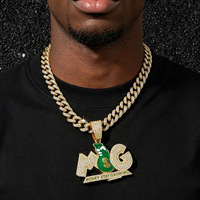 Collier pendentif sac à monnaie avec lettres MSG, entièrement serti de zircone cubique (CZ), plaqué or sur argent, chaîne cubaine, bijoux pour hommes style Hip-Hop