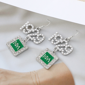 Sisterhood Iota Phi Lambda diseño tono verde y blanco griego <span class=keywords><strong>IPA</strong></span> 1929 colgante hacer hermandad mujeres joyería pendientes colgantes - Product Image 5