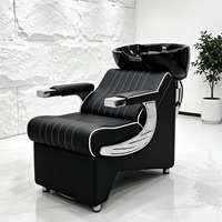 Petit lit de lavage réglable, fauteuil de lavage semi-inclinable pour salon avec bac en céramique, station de lavage de cheveux pour barbier