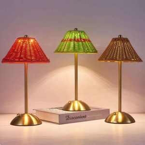 Vintage Bauernhaus Stepless Dim mable Led Boho Minimalist Nachttisch Braun Wiederauf ladbare Rattan Cordless Tisch lampe - Product Image 3