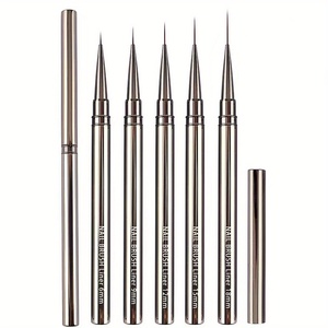 Ensemble de 5 pinceaux pour nail art, manche en métal plat, poils synthétiques, pinceaux fins pour la peinture au gel - Product Image 1