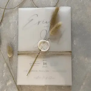 High Quality Vellum Paper Bunny Tails Wedding Invitation Cards Wedding Customized Invitation Card With Twine And Wax Seal