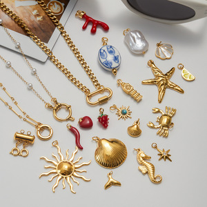 Ciondoli Personalizzabili Fai-da-Te in Acciaio Inossidabile Placcato Oro 18K, Tema Oceano Estivo per Creazione di Collane - Product Image 1