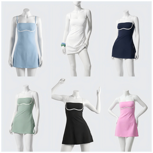 Abito Vintage Senza Colletto con Gonna da Tennis e Imbottitura sul Petto per Yoga, Badminton e Golf - Product Image 1