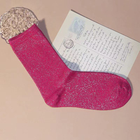 Chaussettes d'Équipage en Soie Or et Argent pour Femmes, Couleurs Bonbon, Coton Tricoté, Filigrane Scintillant, Paillettes et Motif Dessin Animé, Caractéristique Chaleureuse