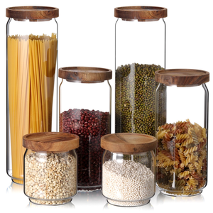 Modern Kitchen Borosilicate Stackable Airtight Clear Cylinder Glass <b>Jar</b> Cork Lid Microwavable Heat-Resisting Food Storage - Product Image 1