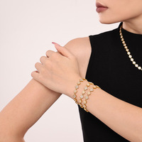 Gelang bunga zirkonia kubik baja tahan karat Fashion gaya Ins perhiasan komuter mewah gelang pesona semanggi berlapis emas 18k