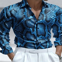 [En Stock al por Mayor] Camisa de Manga Larga con Estampado de Serpiente Dorada para Hombre, Impresión 3D, Poliéster, Cuello Casual, Primavera, Secado Rápido, Transpirable
