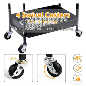 4 Layer Metal Utility Trolley with Wooden Tabletop Multipurpose Rolling <strong>Storage</strong> <strong>Cart</strong> with Casters for Kitchen - Product Image 5