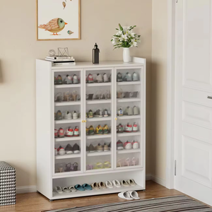 Armoire à chaussures moderne en métal avec <span class=keywords><strong>3</strong></span> <span class=keywords><strong>portes</strong></span> en verre, armoire à chaussures en métal, armoire de rangement pour chaussures pour le salon, l'entrée - Product Image 1