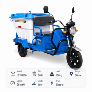 Triciclo de Transporte de Residuos de Metal Resistente de Tres Ruedas, Alcance de Conducción de 50 km, Capacidad de 300 lb para Saneamiento Vial y Vecinados - Product Image 3