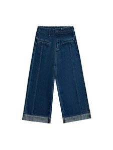 Pantalon en jean large à franges <span class=keywords><strong>taille</strong></span> haute bleu foncé vintage de haute qualité pour femmes, amincissant, adapté aux petites silhouettes, longueur large - Product Image 1