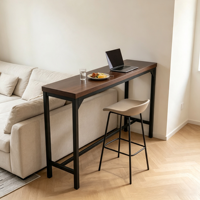 Table console industrielle haute pour bar, plateau en bois, structure métallique, table de bar longue et étroite pour la maison, la cuisine, le café