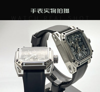 Montre-bracelet automatique mécanique pour homme North Edge Space X en acier inoxydable, carrée, étanche, squelette, avec roue d'équilibrage lumineuse