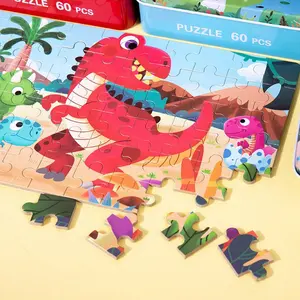 Pädagogische 60 Stück Holz puzzle Baby frühes Lernspiel zeug mit Metall box