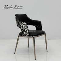 Fauteuil de salle à manger personnalisable en cuir PU Keynes, imprimé léopard, pieds en métal, vente en gros pour la maison et le commerce