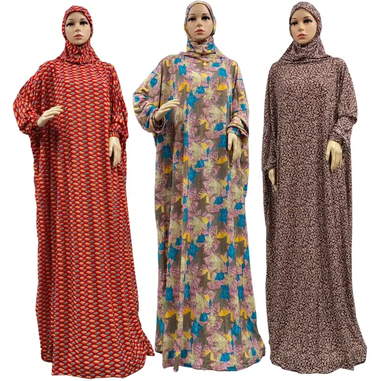 Hot New Muslim Women's Prayer Garment Flower Hijabs Jibab Turkey-african Worship Robe With Cap Islam Arab Kaftan Dress Ramadan