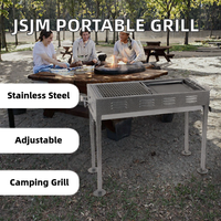 Barbecue au charbon de bois professionnel JSJM, robuste, hauteur réglable 49-65 cm, 30 cm, en acier inoxydable thermolaqué, pour viande et camping
