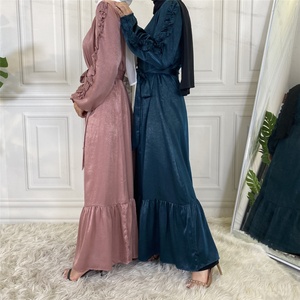 6582# Elegant Satin Crew Neck a Line Dress Long Sleeve Elasticated Cuff Back Split Button Neck Summer Women Dresses 9 Colors - Product Image 1
