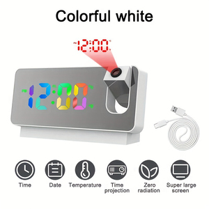 Hiện đại LED chiếu đồng hồ báo thức hiển thị kỹ thuật số Gương bề mặt pin hoạt động nhựa bảng đồng hồ nhiệt độ đài phát thanh Máy tính để bàn - Product Image 2
