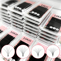 Extensions de cils en éventail faciles à poser, volume méga, effet éventail rapide, noir mat, étiquettes privées personnalisées, 0,03 0,05 0,07 mm
