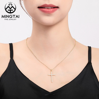 Collier en croix pour hommes et femmes, Design Simple, Style Hip Hop, personnalité, Crucifix, pendentif en or 14K, bijoux tendance unisexe rappeur