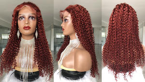 33 #   Perruques en <span class=keywords><strong>cheveux</strong></span> humains bouclés à ondulation d'eau, <span class=keywords><strong>couleur</strong></span> brun <span class=keywords><strong>auburn</strong></span> rouge, longues, avec fermeture en dentelle frontale suisse HD 13x4, fournisseurs de perruques - Product Image 5