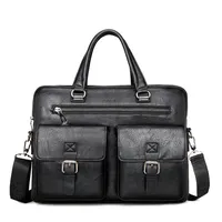 Sacoche décontractée unisexe en cuir PU souple avec fermeture éclair à verrouillage, multi-poches, rangement pour ordinateur, sac à bandoulière pour affaires R38