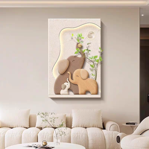 Peinture murale décorative 3D en <span class=keywords><strong>aquarelle</strong></span> motif éléphant avec LED, plantes vertes et fleurs, et bouteille, pour salon et porche en grès - Product Image 5
