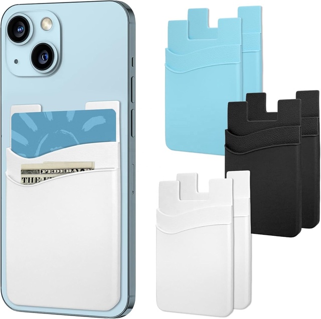Double Pocket Silicone Phone Wallet Stick On, Phone Card Holder for Back of Phone Case
