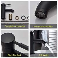 Robinet de salle de bain moderne noir à une poignée Robinet de lavabo Mélangeur d'eau froide et chaude Robinet de lavabo