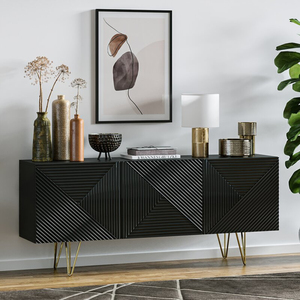 Nhà Máy Trực Tiếp Hiện Đại Tự Chọn Credenza Độ Bóng Cao Mặt Trước Sideboard Với Matte Cơ Thể Và Vàng Kim Loại Chân - Product Image 2