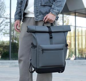 Bán Buôn Không Thấm Nước <span class=keywords><strong>PU</strong></span> Da Người Đàn Ông Của Du Lịch Cuộn Hàng Đầu Ba Lô Máy Tính Xách Tay Ba Lô - Product Image 2