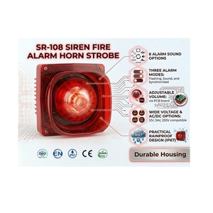 SUMRING SR-108 Alarme sonore à haut niveau sonore, sirène stroboscopique rouge murale en ABS durable DC12V/24V/220V pour système d'alarme incendie - Product Image 1