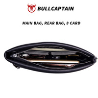 BULLCAPTAIN Dompet Kulit Asli Pria Multifungsi Kapasitas Besar, Tempat Kartu Bisnis Fashion, Dompet RFID, Tas Genggam Pria