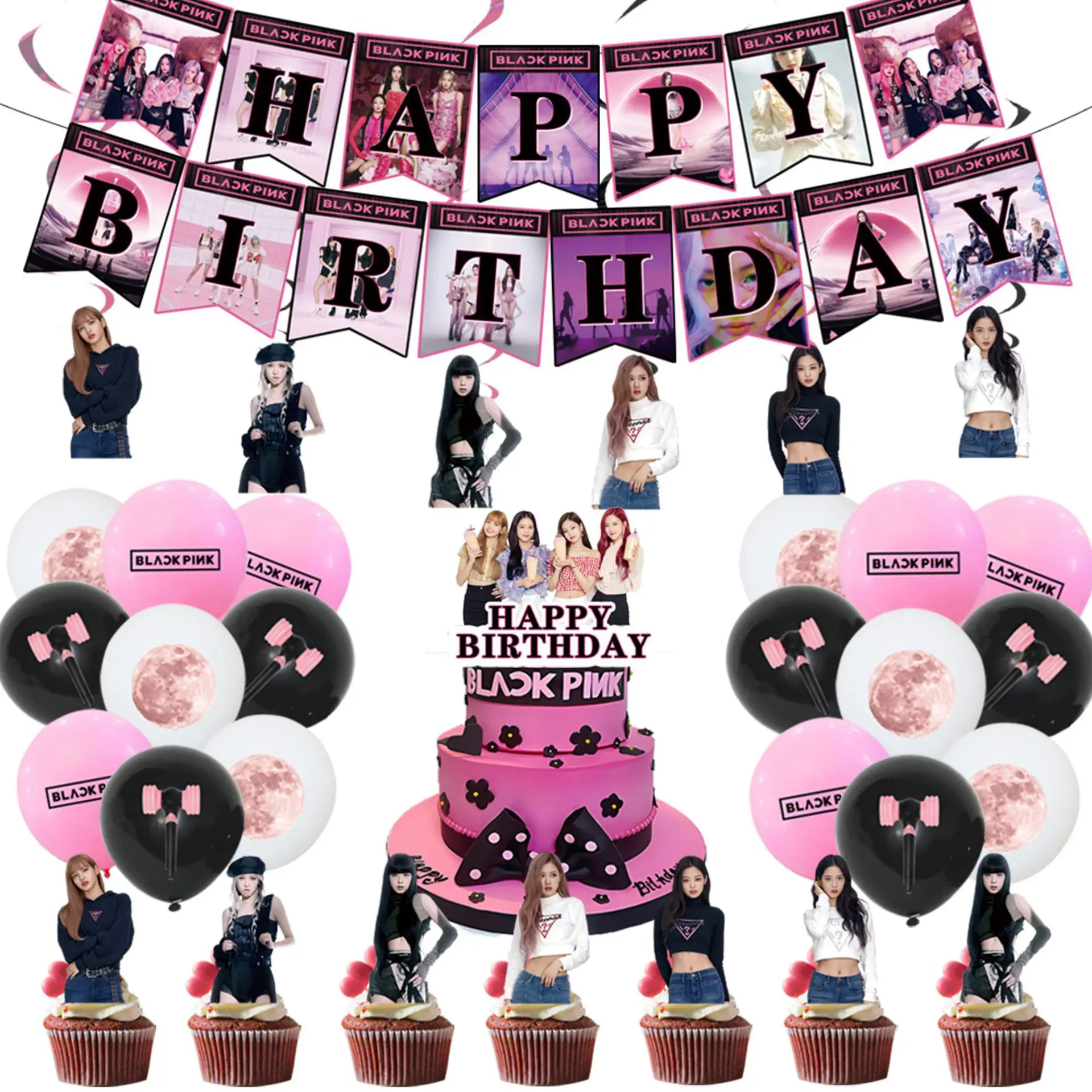 Koreaische Modegirl-Gruppe Superstar Bl_ck P1nk Ballons Partyzubehör Geburtstagsbanner Latex-Ballondekoration