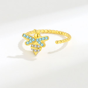 Simple Fashion Cute Bee Rotating <b>Open</b> <b>Rings</b> Micro Insert Blue Zircon Copper Gold Plated Anxiety Jewelry Gift For Girls - Product Image 2