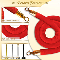 Barrière de contrôle de foule en velours rouge avec crochets dorés 1,5 m – Séparateur de file élégant pour fêtes, événements hôteliers et musées